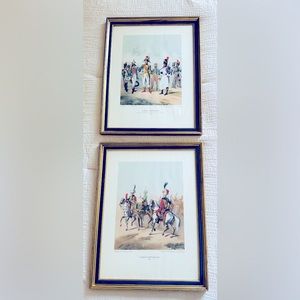 Napoleon’s Imperial Garde French Prints Museum Glass, Cobalt Blue Trim On Frames